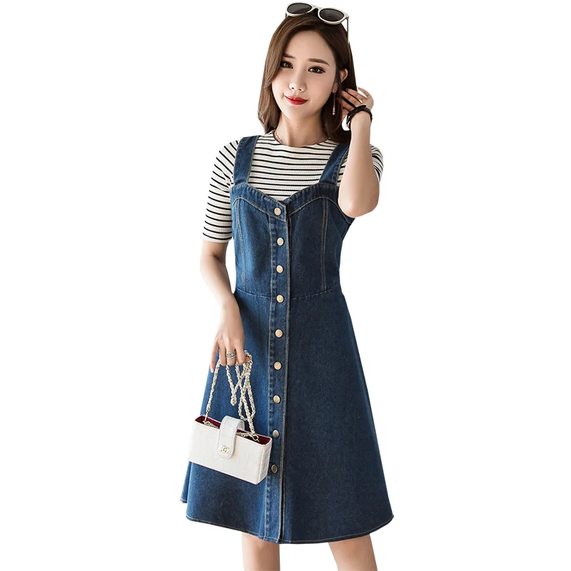 New Women Denim Dress Vintage Blue Sexy Spring Summer Solid Single Breasted Sleeveless Slim Fit Strap Dress Overalls Female
New Women Denim Dress Vintage Blue Sexy Spring Summer Solid Single Breasted Sleeveless Slim Fit Strap Dress Overalls Female