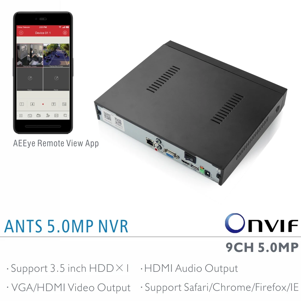 Antstek фабрики 9CH 5MP 4MP 3MP NVR с aeeye Смартфон App Live View и поддержка воспроизведения HDMI