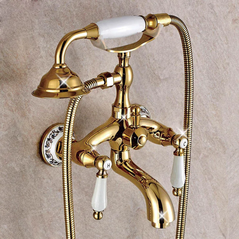 European Phone Handle Shower Head Antique Bathroom Faucet Water Mixing Valve Copper Gold Bathtub Faucet Shower Set Wall Mounted
European Phone Handle Shower Head Antique Bathroom Faucet Water Mixing Valve Copper Gold Bathtub Faucet Shower Set Wall Mounted
