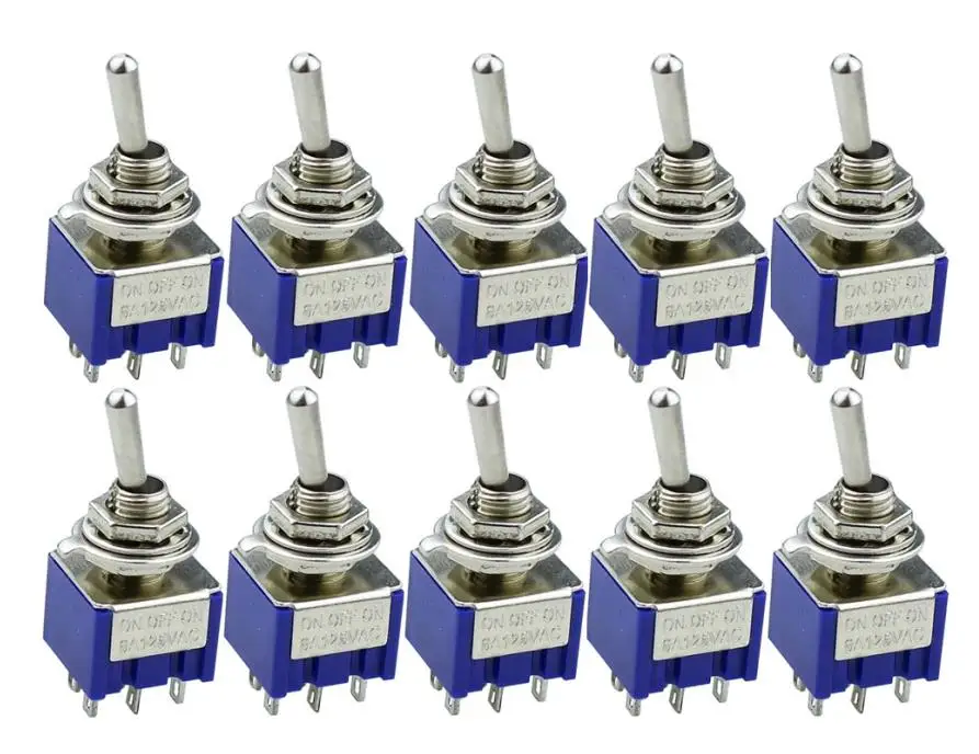 

5Pcs Toggle Switch MTS-203 6 Pin ON/OFF/ON PDT 6A 125VAC/3A 250VAC Mini Switch Lever Switch blue S