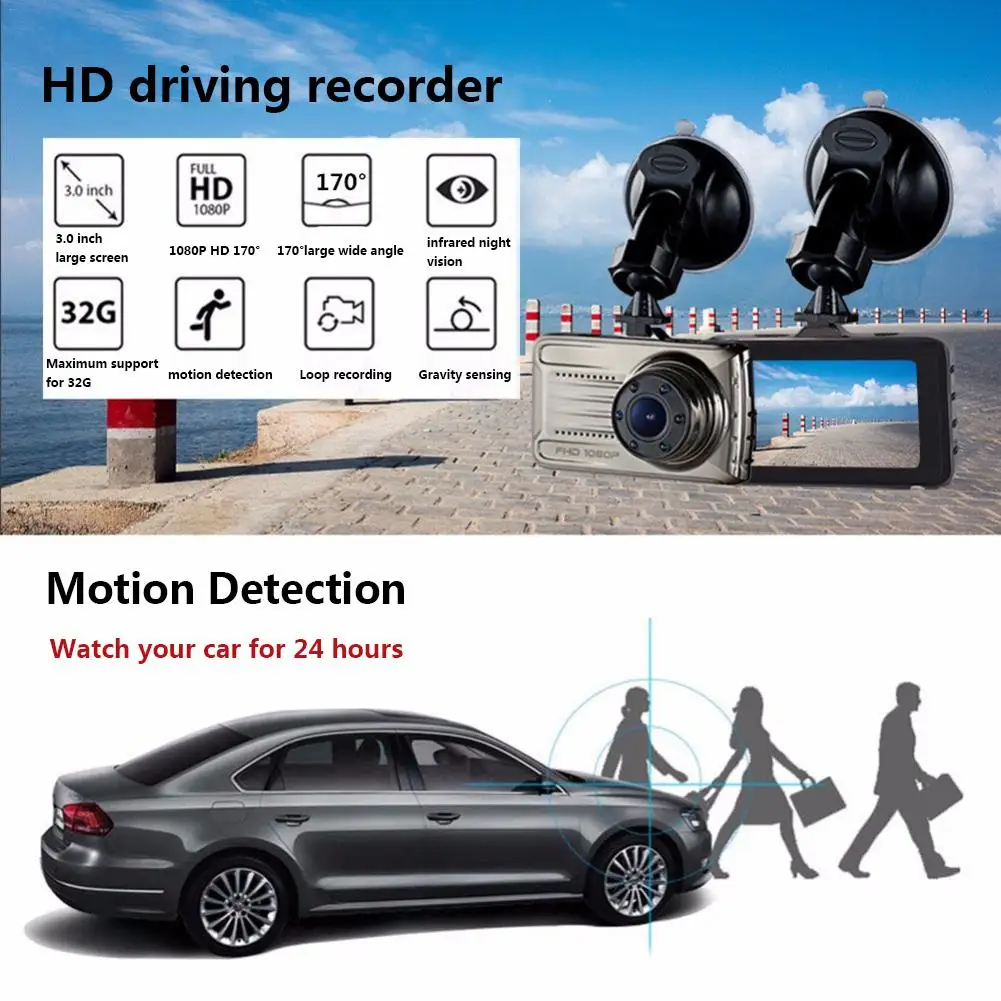 Регистраторы автомобиля Камера приборной панели 3 0 дюймов HD Экран 170 градусов