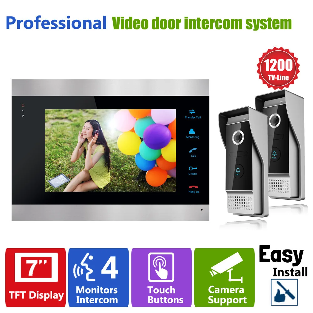 Видеодомофон Homefong, дверной звонок 7 дюймов, монитор 1 двери и 2 камеры HD 1200TVL для домашней безопасности
Видеодомофон Homefong, дверной звонок 7 дюймов, монитор 1 двери и 2 камеры HD 1200TVL для домашней безопасности