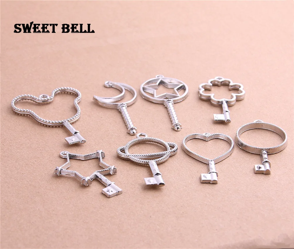 Sweet Bell 16pcs mix heart star moon flower mouse key charm Hollow glue blank pendant tray bezel charms DIY Handmade 11BH1 | Украшения и