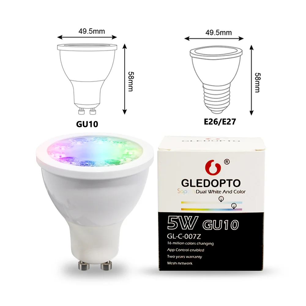 ZIGBEE ZLL LED Bulb GU10 E27 E26 Dimmable RGBW RGBCCT 5W 110V 220V 230V Smart Light Bulb Lamp App Control LED Spotlight for Home
ZIGBEE ZLL LED Bulb GU10 E27 E26 Dimmable RGBW RGBCCT 5W 110V 220V 230V Smart Light Bulb Lamp App Control LED Spotlight for Home