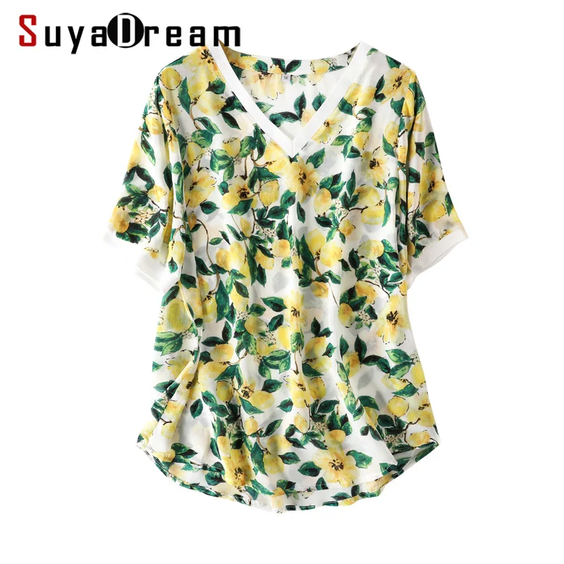 Women Silk Shirt 100%Silk Crepe Floral Printed T shirt Short Sleeved V neck Silk Top 2019 New Summer Print Shirt Yellow
Women Silk Shirt 100%Silk Crepe Floral Printed T shirt Short Sleeved V neck Silk Top 2019 New Summer Print Shirt Yellow