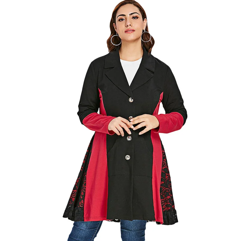 PlusMiss размера плюс 5XL кружевной длинный рукав пуговицы куртка XXXXL XXXL XXL Осенне