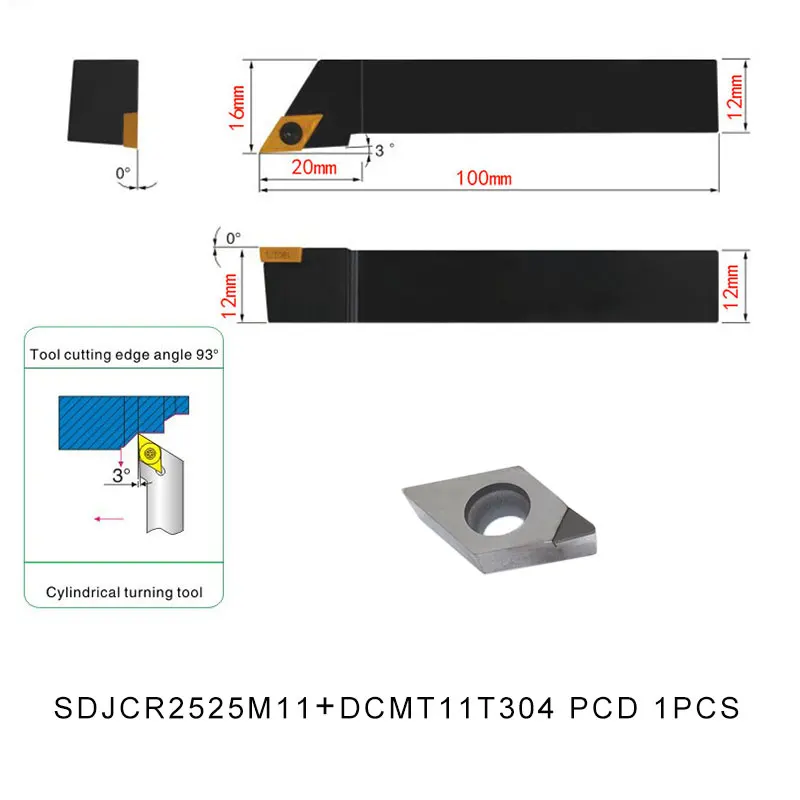 SDJCR2525M11 и PCD вставка DCMT11T304 1 шт. Поворотная лопасть токарный станок с ЧПУ