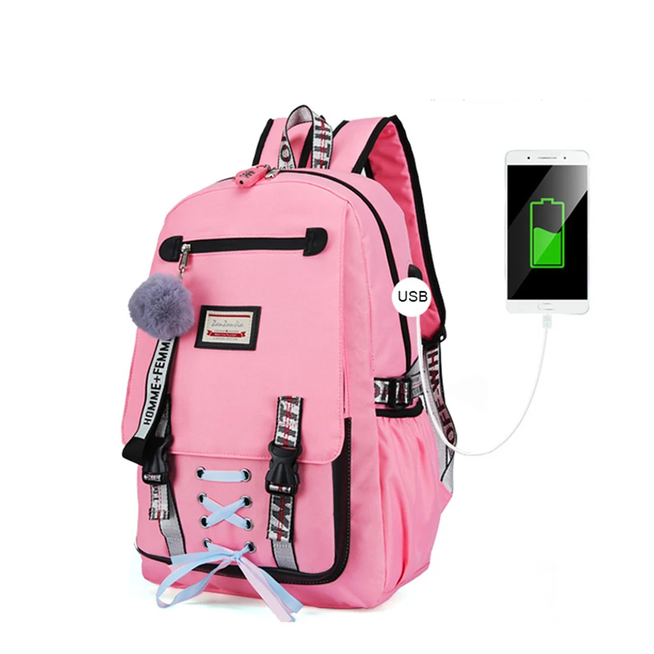 Большие Школьные сумки для девочек-подростков Usb с замком Противоугонный рюкзак