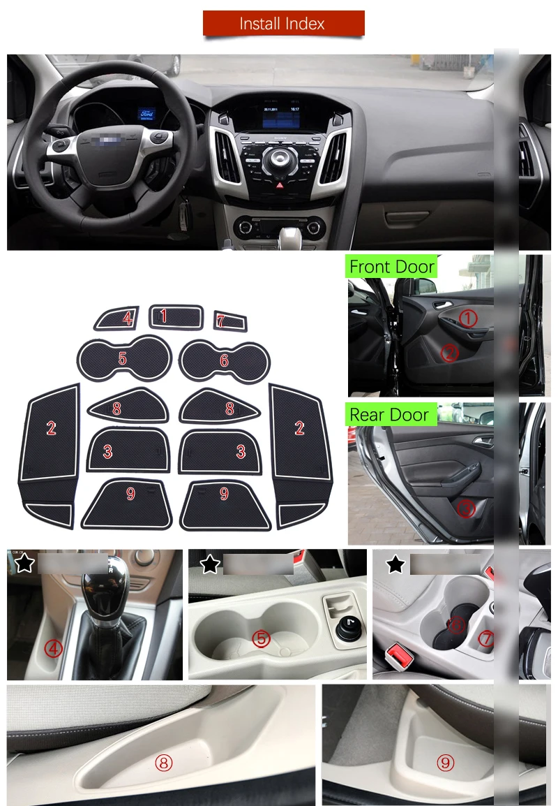 Anti-Slip Gate Slot Mat Rubber Coaster for Ford Focus 3 MK3 2011 2012 2013 2014 pre-facelift ST RS Accessories Car Stickers13PcS
Anti-Slip Gate Slot Mat Rubber Coaster for Ford Focus 3 MK3 2011 2012 2013 2014 pre-facelift ST RS Accessories Car Stickers13PcS