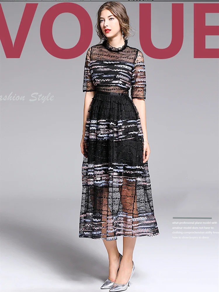 Fashion Sexy Dress Female Spring Summer Models Stand Collar Embroidery Gauze Stitching Lace Slim Slimming Dress Women's
Fashion Sexy Dress Female Spring Summer Models Stand Collar Embroidery Gauze Stitching Lace Slim Slimming Dress Women's