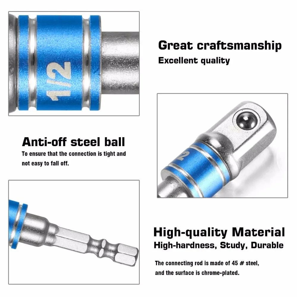 3pcs Colorful Impact Socket Adapter Drill Extension Set High Speed Turns Power Drill Into Nut Driver 1/4", 3/8"and 1/2" Drive
3pcs Colorful Impact Socket Adapter Drill Extension Set High Speed Turns Power Drill Into Nut Driver 1/4", 3/8"and 1/2" Drive