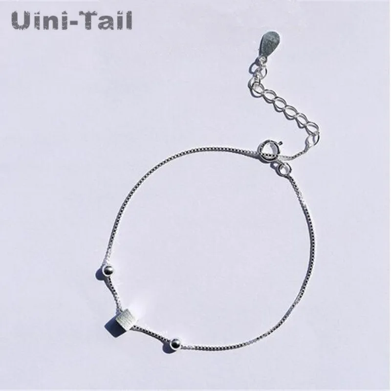Uini-Tail Hot Selling 925 Sterling Silver Joker Simple Geometric Brushed Square Bracelet Box Chain Student Sweet Jewelry | Украшения и