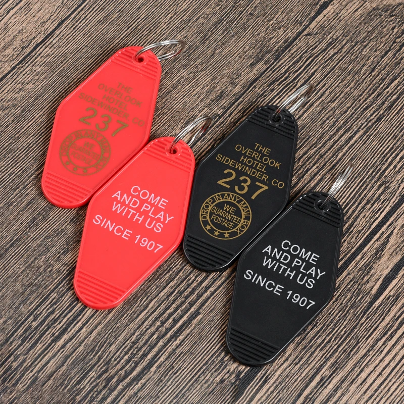 The Shining Key Tag Keychain The Overlook Hotel Room # 237 Key chains Red Black Plastic Keyring for fans Horror Film Jewelry
The Shining Key Tag Keychain The Overlook Hotel Room # 237 Key chains Red Black Plastic Keyring for fans Horror Film Jewelry