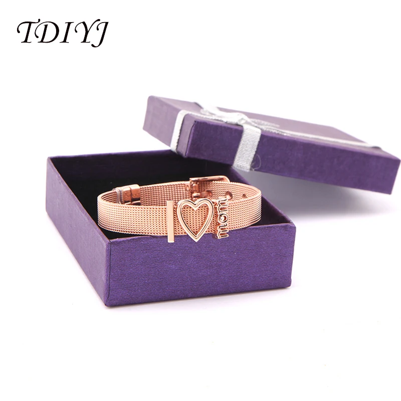 TDIYJ Heart I Love Mom Gift Box Slide Charm New Collection Stainless Steel Rose Gold Bracelet For Mother's Day1Set
TDIYJ Heart I Love Mom Gift Box Slide Charm New Collection Stainless Steel Rose Gold Bracelet For Mother's Day1Set