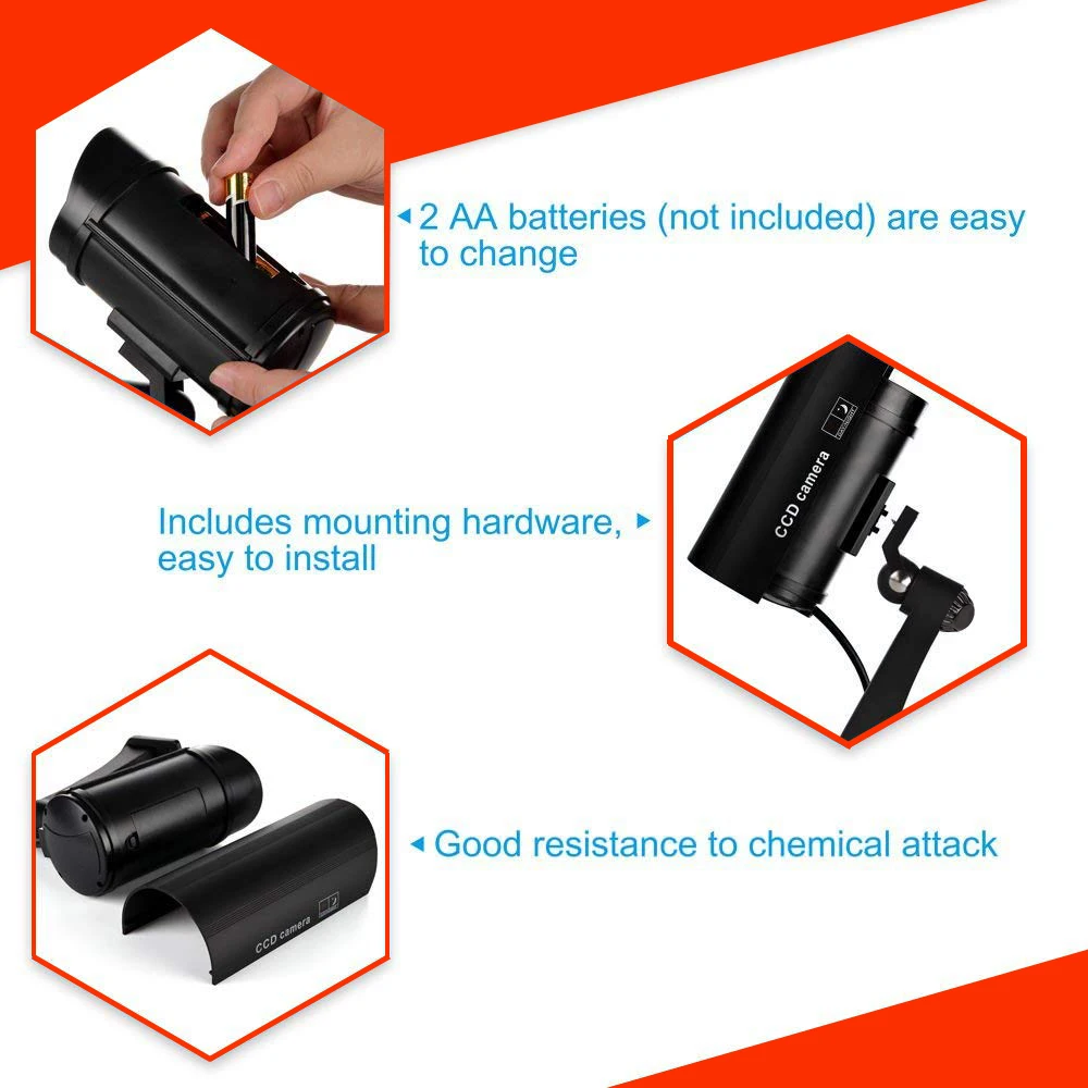 Dummy Camera Bullet Waterproof Fake Security Camera Fake CCTV Surveillance Camera with Flashing Red LED
Dummy Camera Bullet Waterproof Fake Security Camera Fake CCTV Surveillance Camera with Flashing Red LED