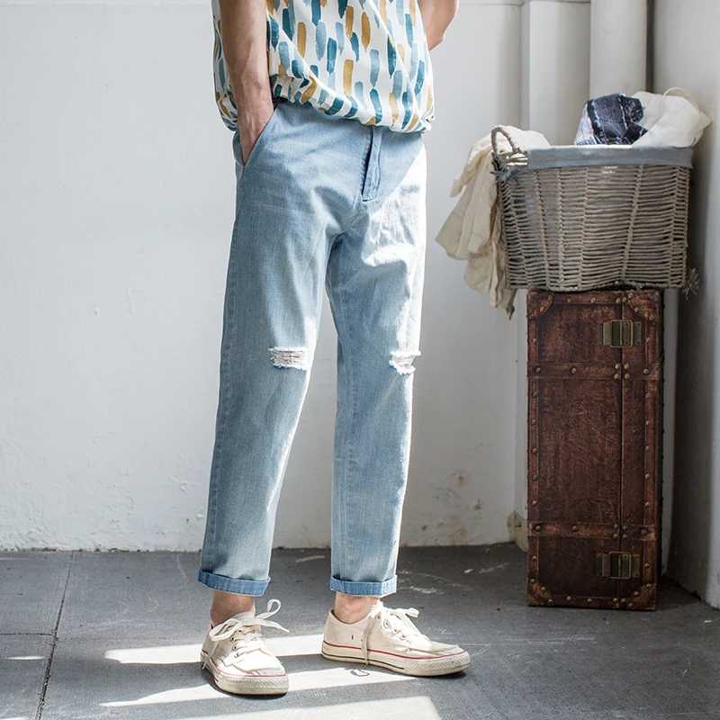

Мужские тонкие зауженные джинсы с дырками, повседневные хлопковые джинсы, джинсы и джинсы высокого качества 29-32, лето 2018