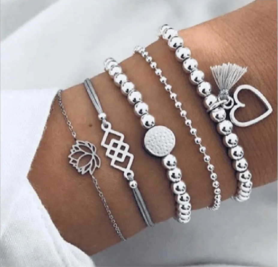 2019 fashion jewelry bracelets set Anklet set 5pcs/set bead chain bead strands tassel lotus flower charm silver plated
2019 fashion jewelry bracelets set Anklet set 5pcs/set bead chain bead strands tassel lotus flower charm silver plated