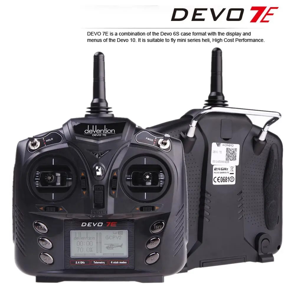 Передатчик DSSS Walkera DEVO 7E, 2,4 ГГц, 7 каналов, для радиоуправляемого вертолета, модели самолета, 2 режима, 1 без приемника
Передатчик DSSS Walkera DEVO 7E, 2,4 ГГц, 7 каналов, для радиоуправляемого вертолета, модели самолета, 2 режима, 1 без приемника