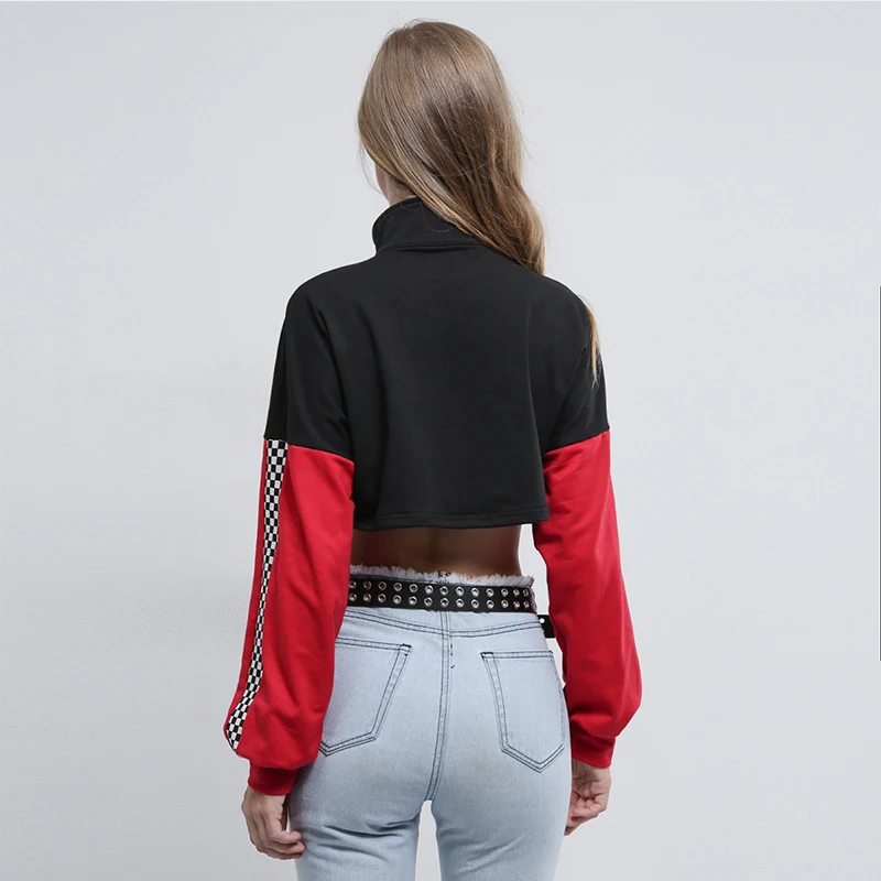 Autumn NEW color matching short paragraph sexy umbilical pullover casual sweatershirts high collar zipper stitching top
Autumn NEW color matching short paragraph sexy umbilical pullover casual sweatershirts high collar zipper stitching top