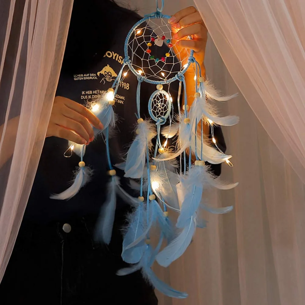 2 метра освещение Ловец снов подвесной DIY 20 светодиодный светильник перо ремесла
