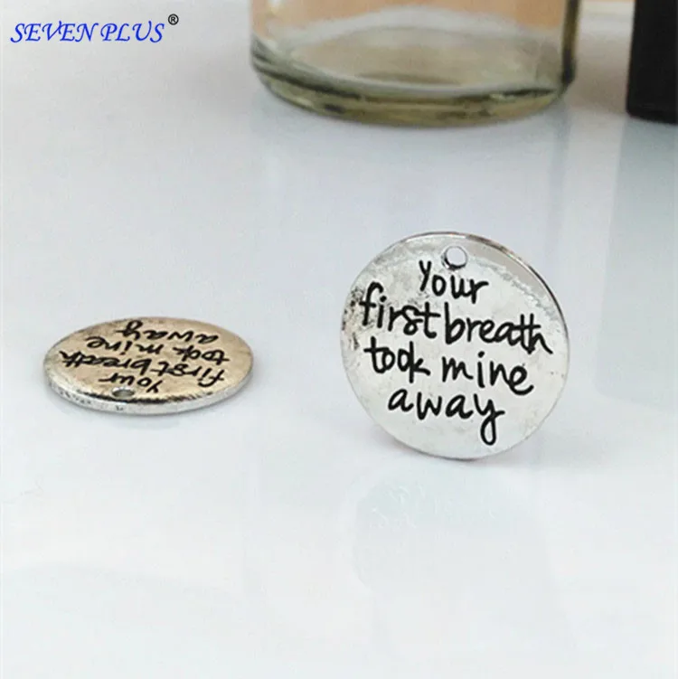 5 Pieces Diameter 22mm Silver Color Letter Printed Your First Breath Took Mine Away Love Words Charms For Diy Jewelry Making
5 Pieces Diameter 22mm Silver Color Letter Printed Your First Breath Took Mine Away Love Words Charms For Diy Jewelry Making