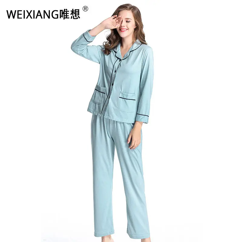 WEIXIANG женщин зима Pajama набор мягкой печати pijama Главная пижамы женщина хлопок плюс