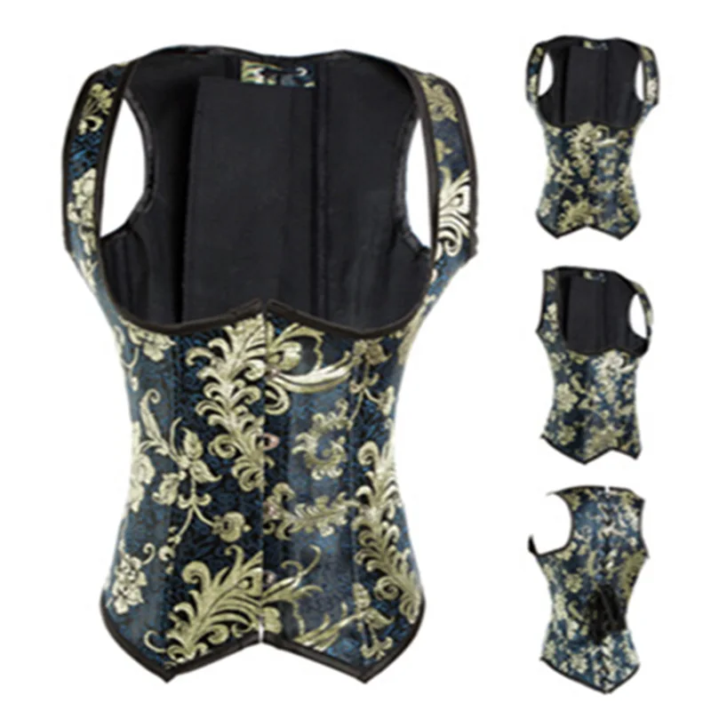 Plus Size Sexy Steel Boned Corset Underbust Gold Waist Trainer Corsets Bustiers Black Embroidery Belt Corselet Women Corsage
Plus Size Sexy Steel Boned Corset Underbust Gold Waist Trainer Corsets Bustiers Black Embroidery Belt Corselet Women Corsage