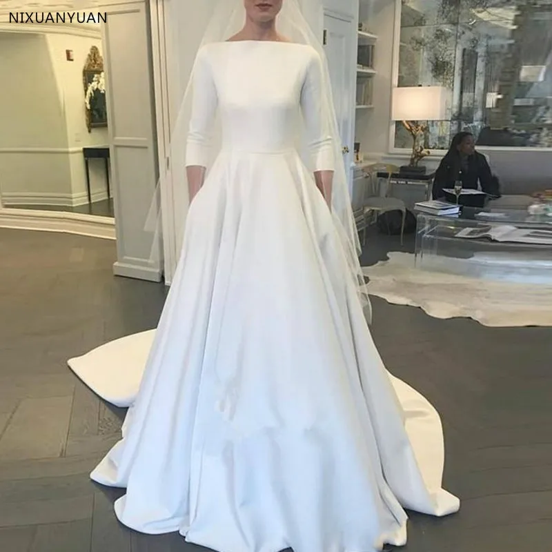 Свадебные платья с рукавом 3/4; свадебное платье; vestido de noiva; атласное свадебное платье с пуговицами сзади
Свадебные платья с рукавом 3/4; свадебное платье; vestido de noiva; атласное свадебное платье с пуговицами сзади