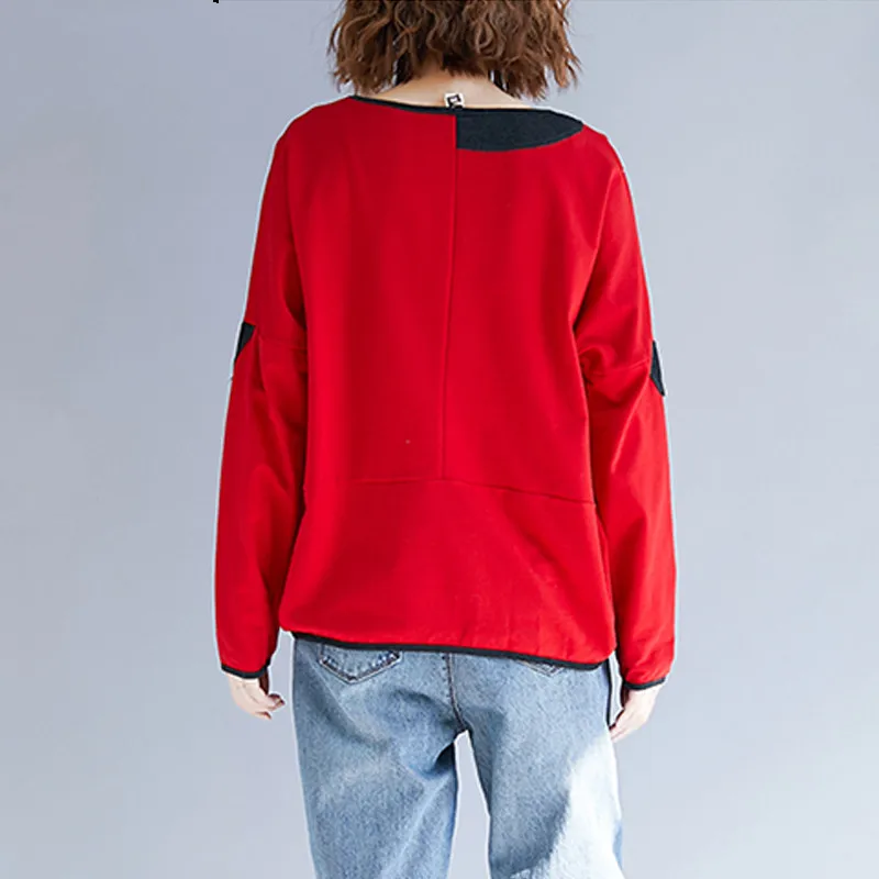 Women Winter Plus Size Sweatshirts Long Sleeve Cotton Pullover Top Thicken Loose Female Clothing Red With Pockets 2018
Women Winter Plus Size Sweatshirts Long Sleeve Cotton Pullover Top Thicken Loose Female Clothing Red With Pockets 2018