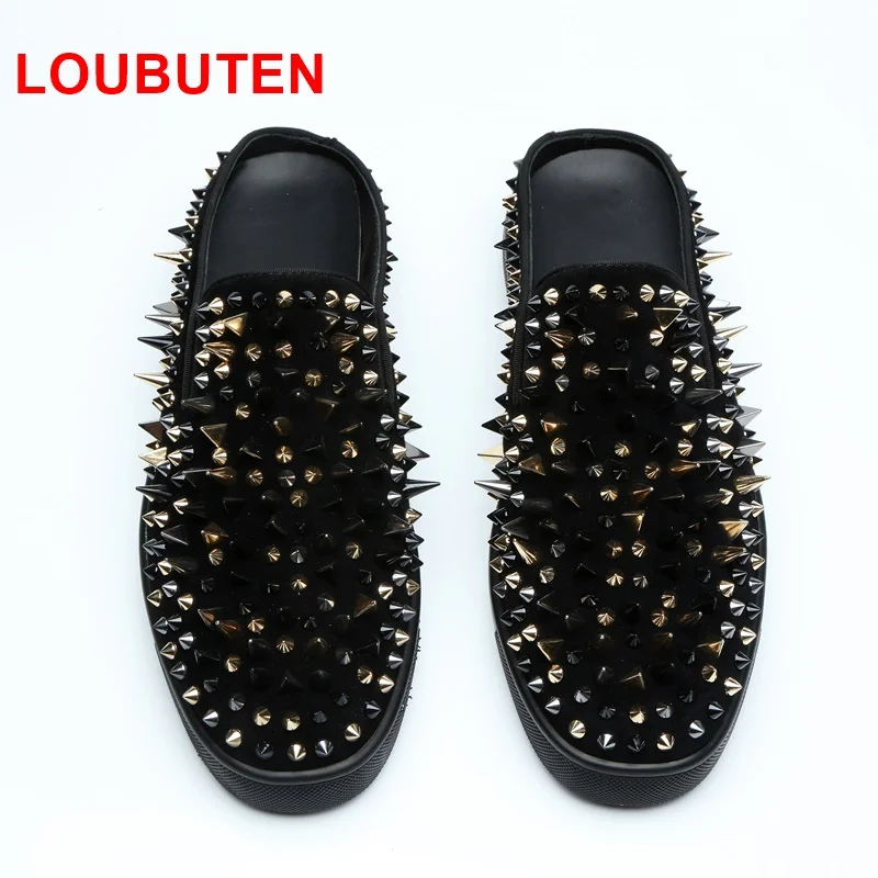 LOUBUTEN Black Cow Suede Shoes Luxury Fashion Spiked Loafers Men Handmade Slippers Plus Size Slip-on Casual Shoes
LOUBUTEN Black Cow Suede Shoes Luxury Fashion Spiked Loafers Men Handmade Slippers Plus Size Slip-on Casual Shoes
