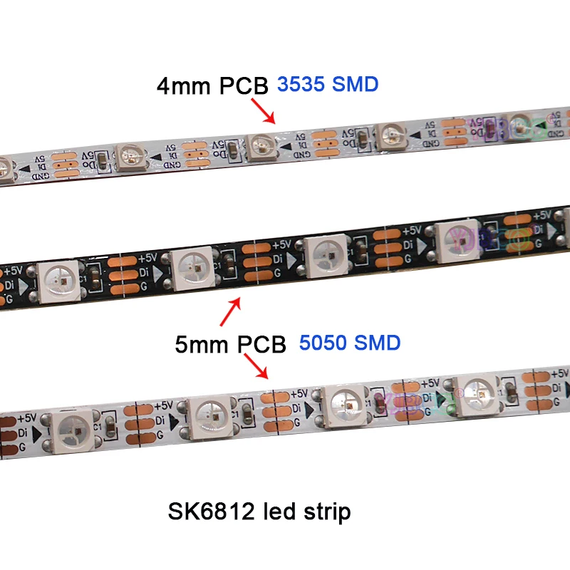 1 м DC5V 4 мм/5 мм/7 мм PCB Адресуемая SK6812 5050 SMD 3535 RGB гибкая светодиодный лента 60/144