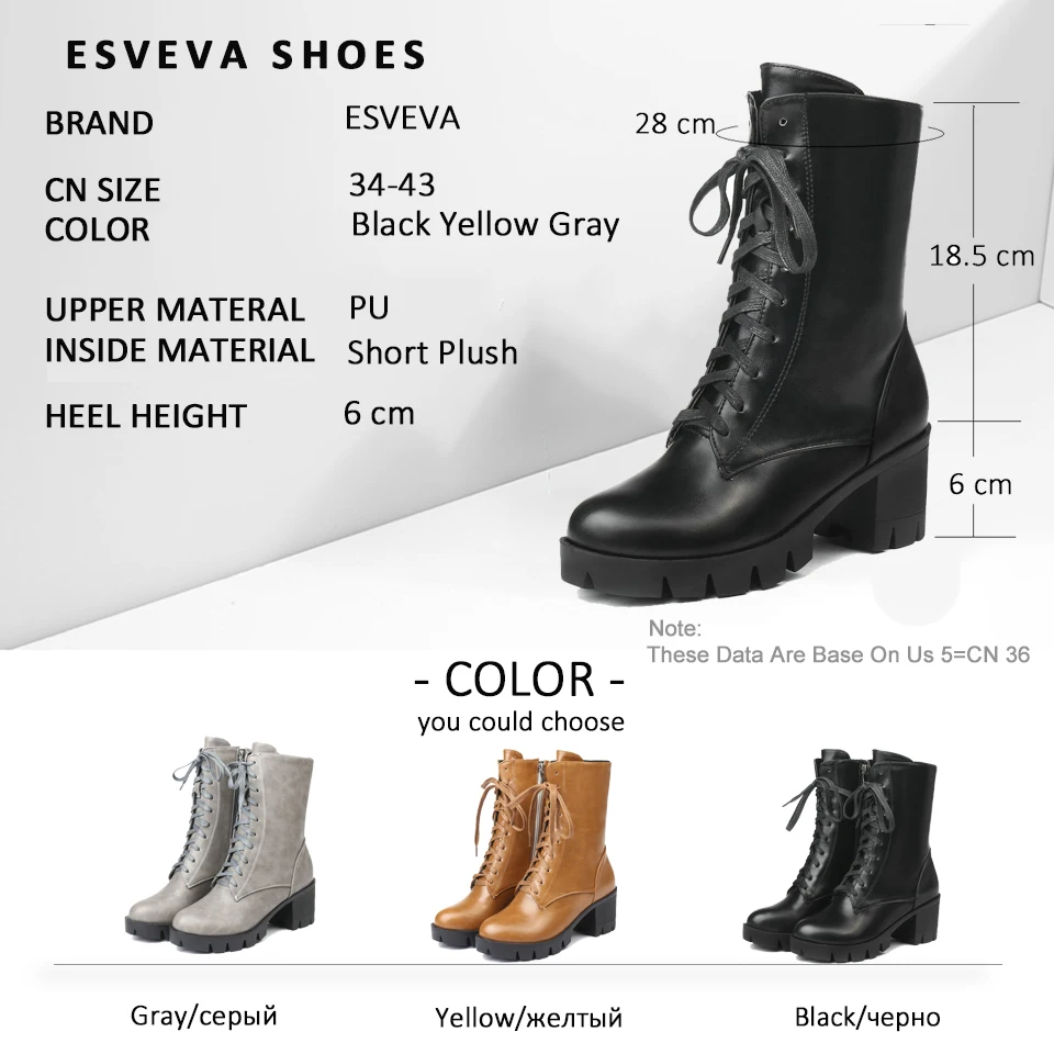ESVEVA 2020 Woman Boots Platform Winter Boots Square High Heels Shoes Women PU Western Style Ankle Boots Shoes Round Toe 34-43
ESVEVA 2020 Woman Boots Platform Winter Boots Square High Heels Shoes Women PU Western Style Ankle Boots Shoes Round Toe 34-43