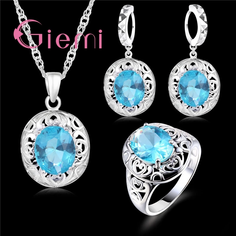 925 Sterling Silver Glamorous Blue Round Crystal Stone Earring Necklace Holiday Gift Ceremony Jewelry Set Cubic Zirconia
925 Sterling Silver Glamorous Blue Round Crystal Stone Earring Necklace Holiday Gift Ceremony Jewelry Set Cubic Zirconia