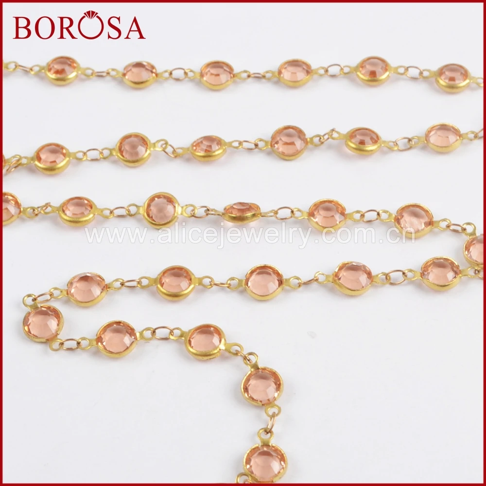 

BOROSA Gold Color 7mm Orange Crystal Druzy Beads Crystal Faceted Coin Rosary Chains for Necklace Drusy Beaded Chains DIY JT194