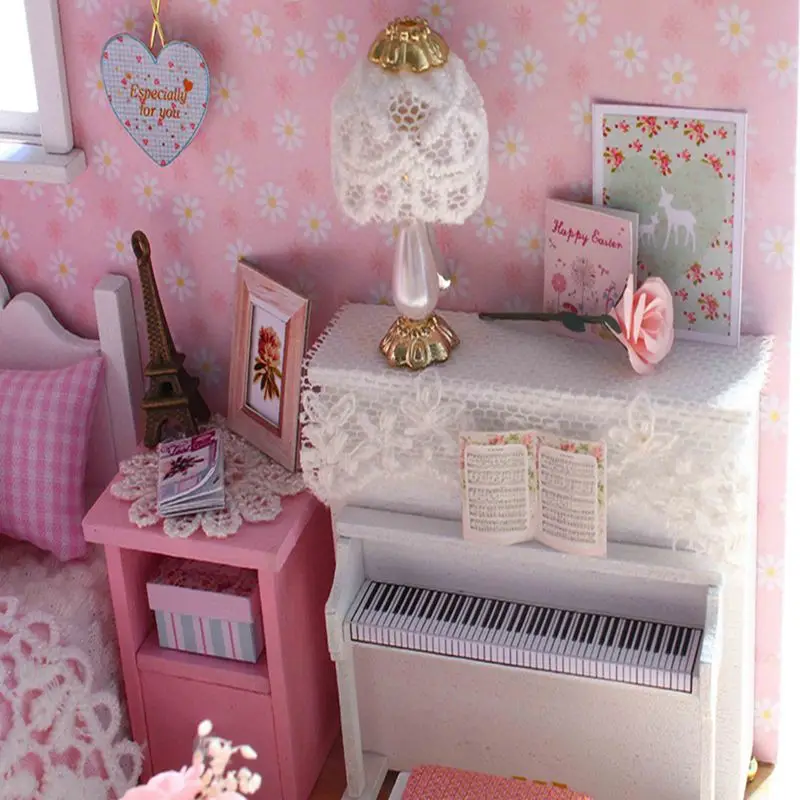 Wooden DIY Craft Decoration Miniature Girl's Bedroom with Lights Cute Model Building Furniture Toys Christmas Gift Sweet House
Wooden DIY Craft Decoration Miniature Girl's Bedroom with Lights Cute Model Building Furniture Toys Christmas Gift Sweet House