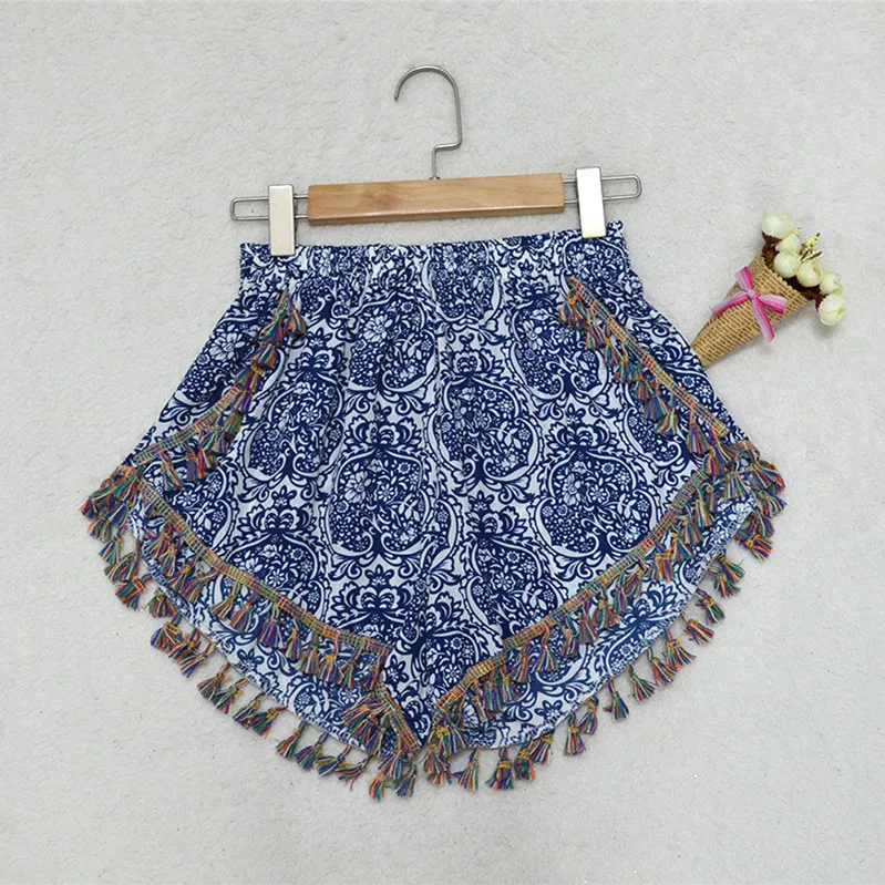 Bohemian Summer Women Shorts Casual Printing Beach Tassel Short Trouser Blue and White Porcelain Empire Shorts
Bohemian Summer Women Shorts Casual Printing Beach Tassel Short Trouser Blue and White Porcelain Empire Shorts