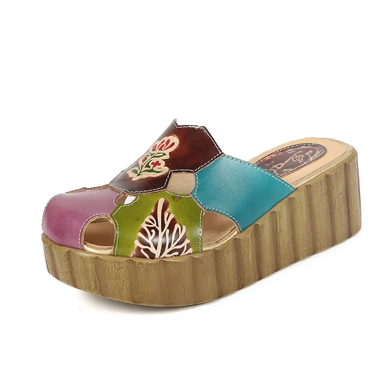 Platform Slides Shoes for Women Genuine Leather Cover Toes Floral Cut Out Female Wedges Slippers for 2019 Summer
Platform Slides Shoes for Women Genuine Leather Cover Toes Floral Cut Out Female Wedges Slippers for 2019 Summer