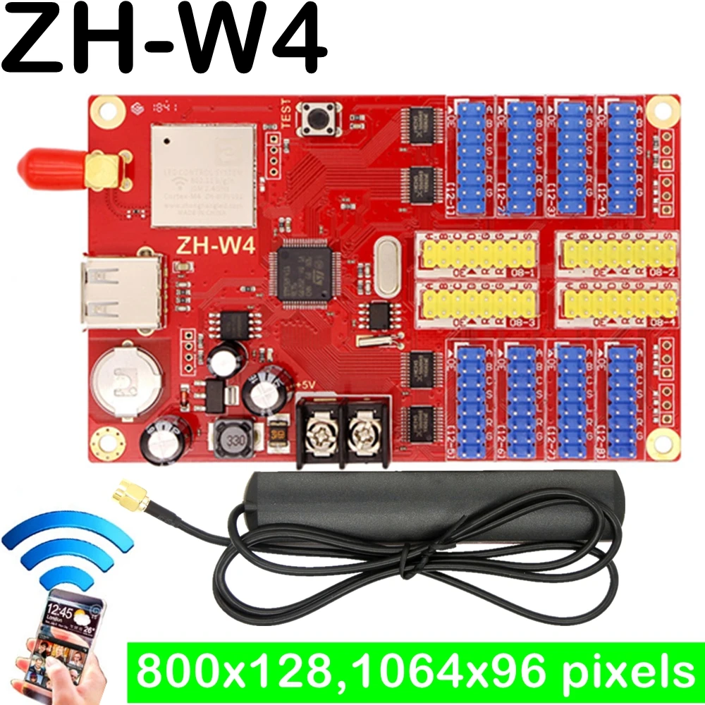 ZH-W4 led wifi controller card 800*128 pixels with USB port for p10,P13.33,P16,F3.75 led moving programble sign
ZH-W4 led wifi controller card 800*128 pixels with USB port for p10,P13.33,P16,F3.75 led moving programble sign