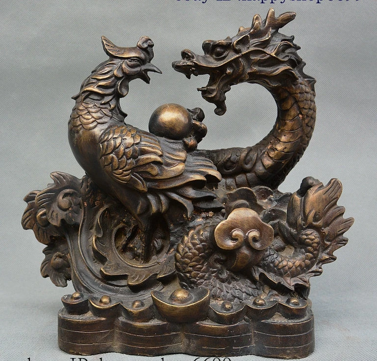 China Folk Bronze Pure Copper Fengshui Wealth Dragon Phoenix Yuanbao Coin Statue
China Folk Bronze Pure Copper Fengshui Wealth Dragon Phoenix Yuanbao Coin Statue