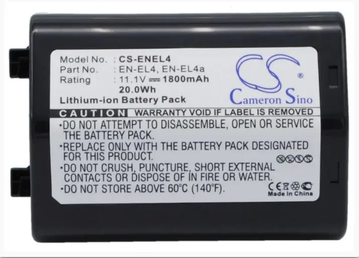 Cameron Sino 1800mAh battery for NIKON D2Hs D2X D2Xs D3 D3S F6 D2H D2Hs D2X D2Xs D3 D3S D3X F6
Cameron Sino 1800mAh battery for NIKON D2Hs D2X D2Xs D3 D3S F6 D2H D2Hs D2X D2Xs D3 D3S D3X F6