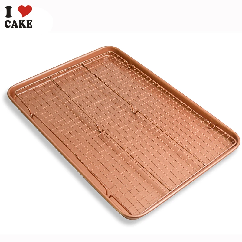 Non-Stick Cookie Tray 18 inch Rectangular Rose gold Baking pan for bread ,cookie ,roasted wings and 1pcs Baking Rack ,Cake tools
Non-Stick Cookie Tray 18 inch Rectangular Rose gold Baking pan for bread ,cookie ,roasted wings and 1pcs Baking Rack ,Cake tools