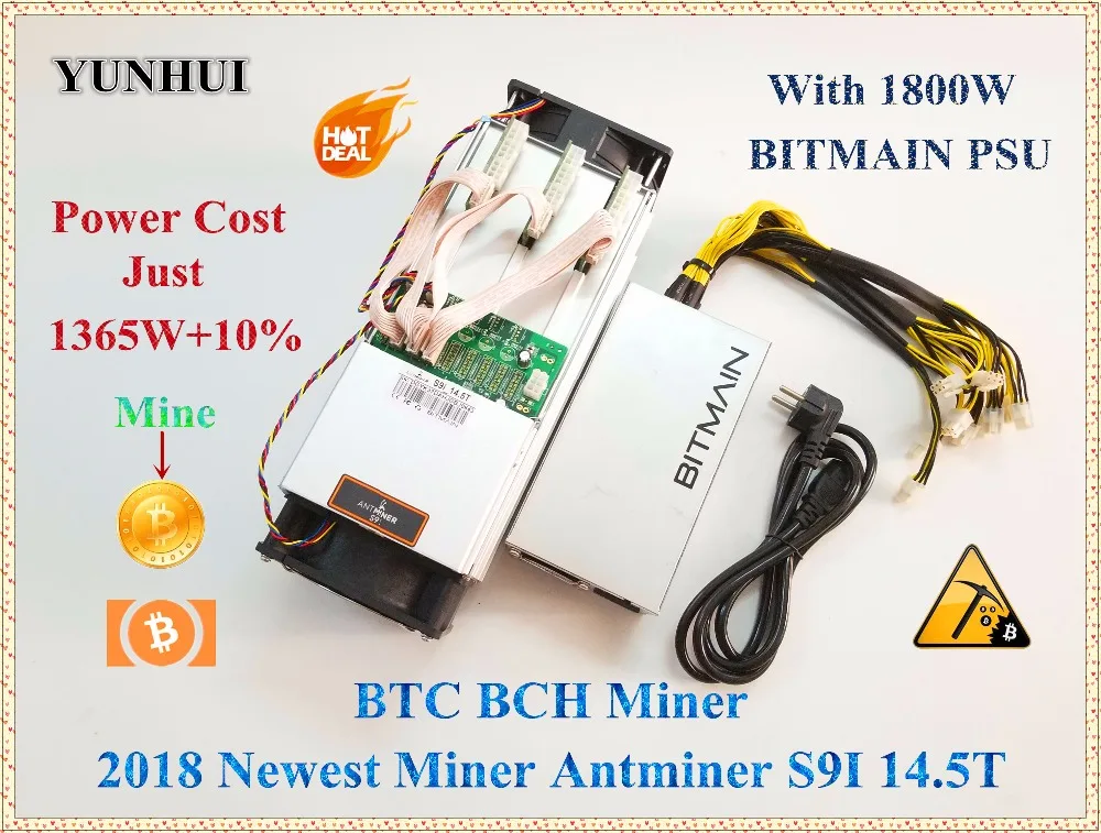 

YUNHUI Newest AntMiner S9i 14.5T Bitcoin Miner With BITMAIN APW7 1800W Asic Miner SHA-256 Btc BCH Miner Better Than Antminer S9