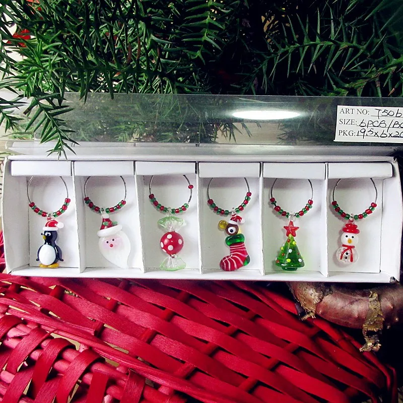 6pcs Custom glass Santa Claus penguin Socks candy christmas tree table decorations marker rings pendant Wine glass charms set
6pcs Custom glass Santa Claus penguin Socks candy christmas tree table decorations marker rings pendant Wine glass charms set