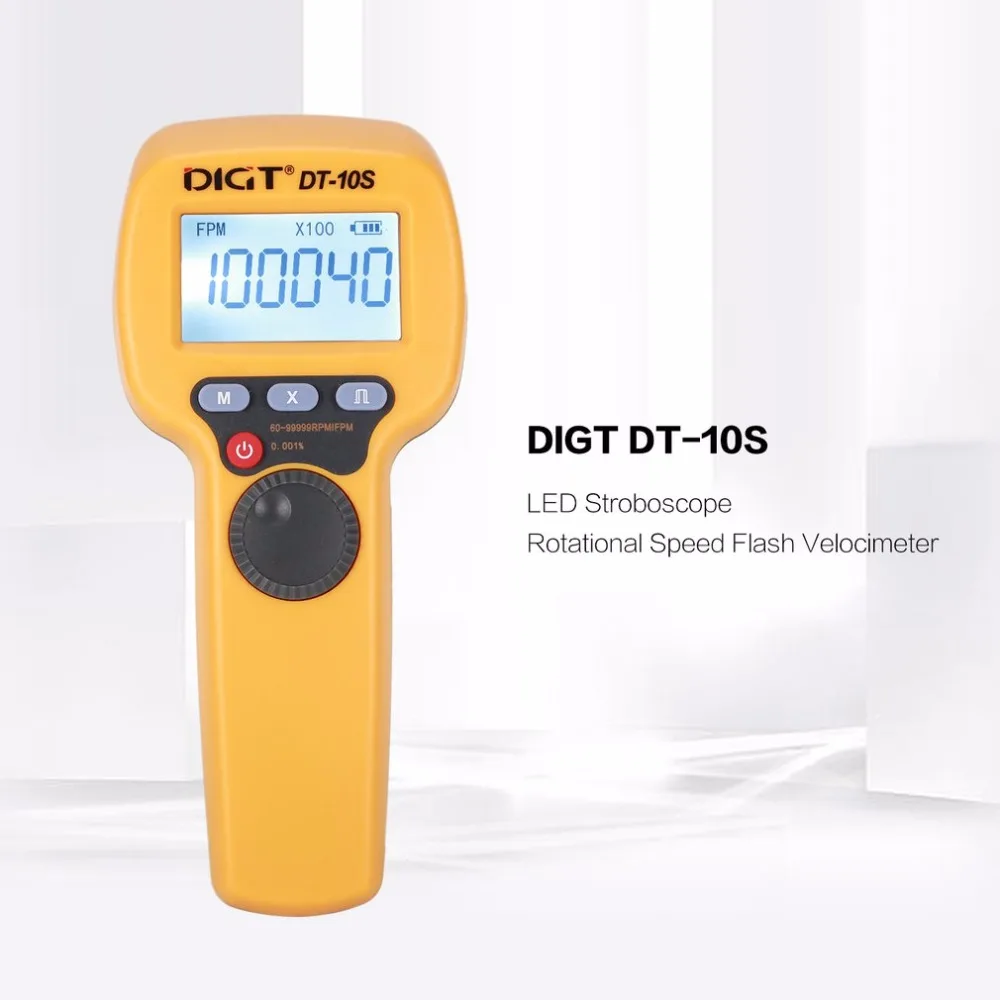 DIGT DT-10S 7.4V 2200mAh 60-49999 Strobes/min 1500LUX Handhold LED Stroboscope Rotational Speed Measurement Flash Velocimeter
DIGT DT-10S 7.4V 2200mAh 60-49999 Strobes/min 1500LUX Handhold LED Stroboscope Rotational Speed Measurement Flash Velocimeter