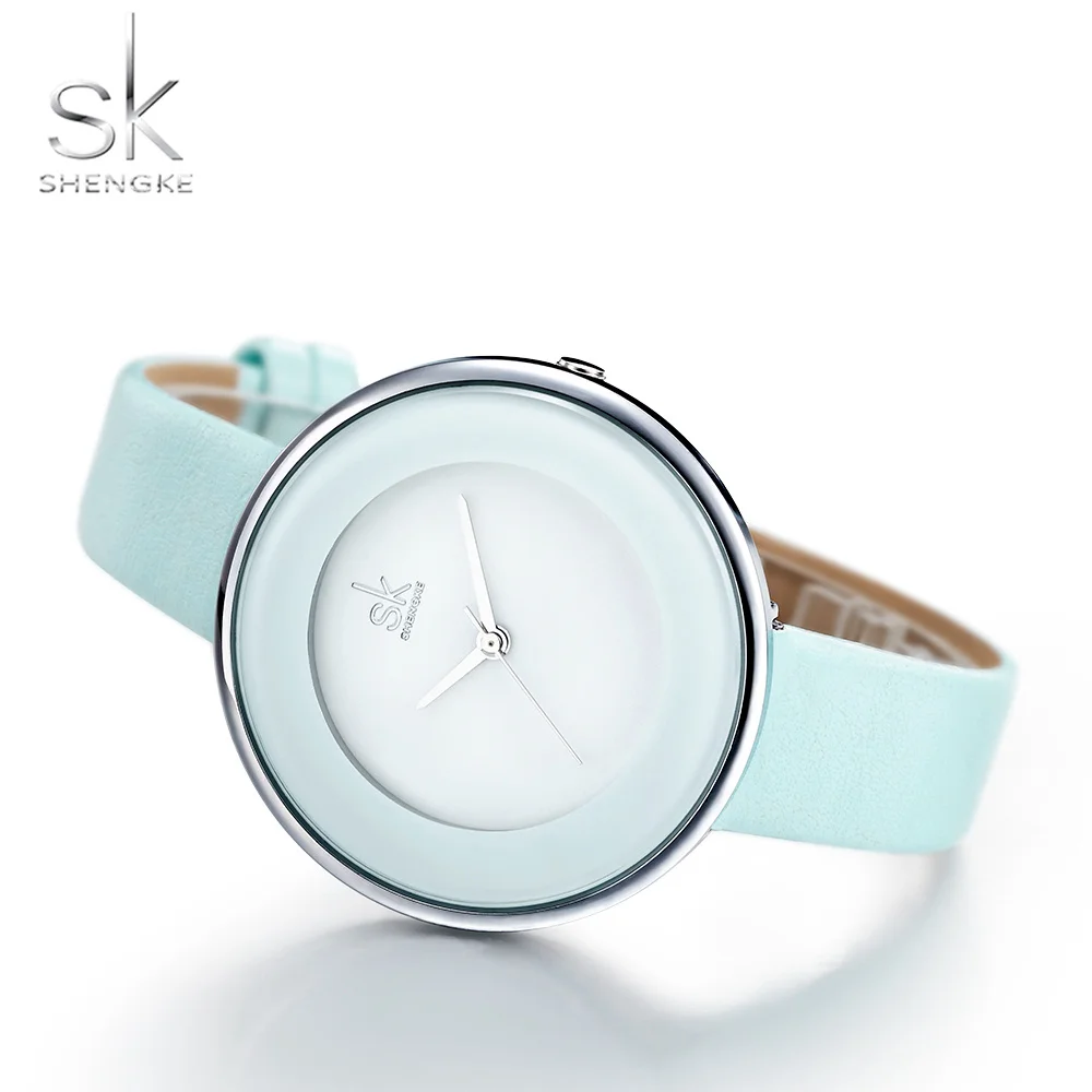 Часы SHENGKE SK женские кварцевые ультра тонкие с кожаным ремешком|Женские наручные