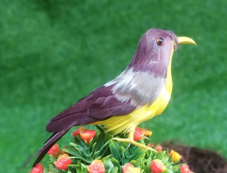 small coffee&yellow bird hard model plastic&feather cute simulation bird toy gift about 13cm s2935
small coffee&yellow bird hard model plastic&feather cute simulation bird toy gift about 13cm s2935