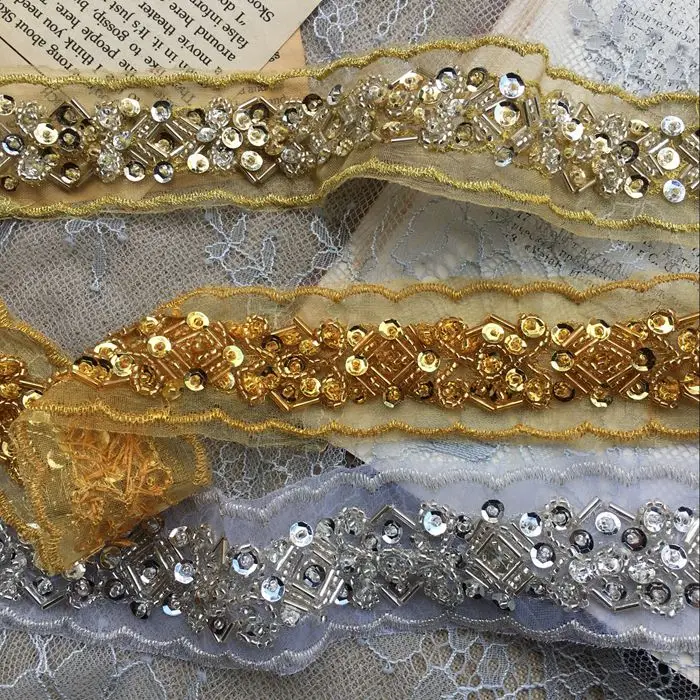 Gold mesh beaded embroidered lace trim costume decoration stitching material DIY lace jewelry waist lead mouth accessories
Gold mesh beaded embroidered lace trim costume decoration stitching material DIY lace jewelry waist lead mouth accessories