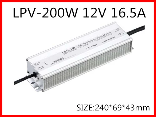 200 Вт 12В 16.5A LED Постоянное напряжение водонепроницаемый импульсный источник питания IP67 для светодиодного привода LPV-200-12
200 Вт 12В 16.5A LED Постоянное напряжение водонепроницаемый импульсный источник питания IP67 для светодиодного привода LPV-200-12