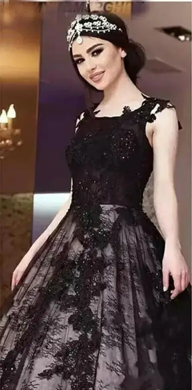 Black Lace Gothic Long Evening Dresses 2019 Scoop Neck Lower V Back New Dubai Formal Prom Gowns
Black Lace Gothic Long Evening Dresses 2019 Scoop Neck Lower V Back New Dubai Formal Prom Gowns