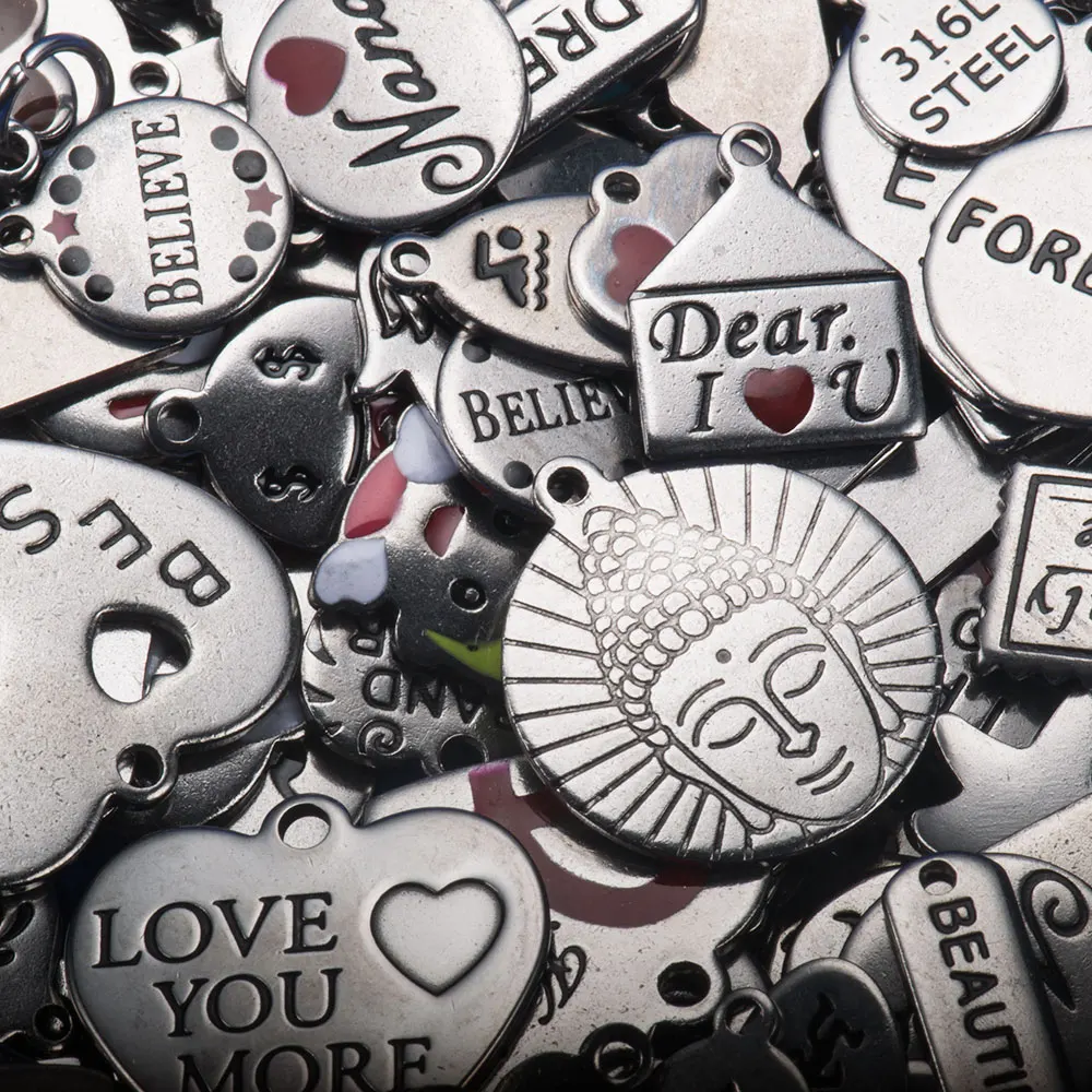 Fnixtar 100pcs/lot Never Fade Stainless Steel Message Mix Signs Metal Charm For Women Jewelry Making Wholesale Bracelet Charms
Fnixtar 100pcs/lot Never Fade Stainless Steel Message Mix Signs Metal Charm For Women Jewelry Making Wholesale Bracelet Charms